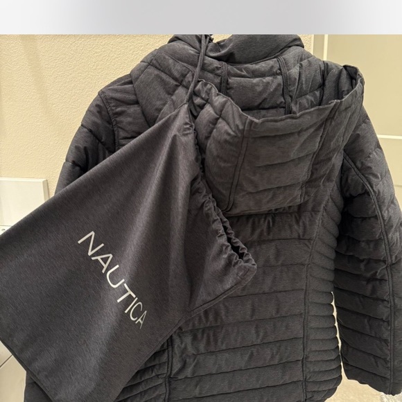Nautica Gray Quilted Puffer Jacket with Hood - Picture 4 of 4
